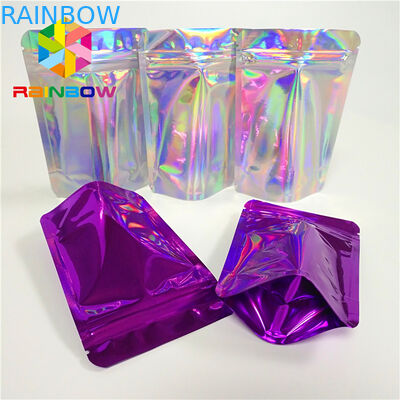 Malote holográfico brilhante de Mylar do holograma dos sacos cosméticos do empacotamento de alimento do petisco do pó do brilho
