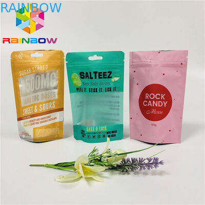 O empacotamento dos malotes plásticos de produto comestível laminado levanta-se o logotipo personalizado malote do zíper