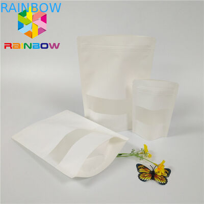 Os malotes plásticos brancos de Matt que empacotam o fechamento poli do fecho de correr de Doypack levantam-se a janela do retângulo do malote