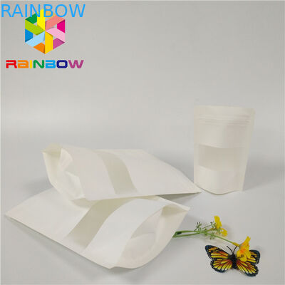 Os malotes plásticos brancos de Matt que empacotam o fechamento poli do fecho de correr de Doypack levantam-se a janela do retângulo do malote