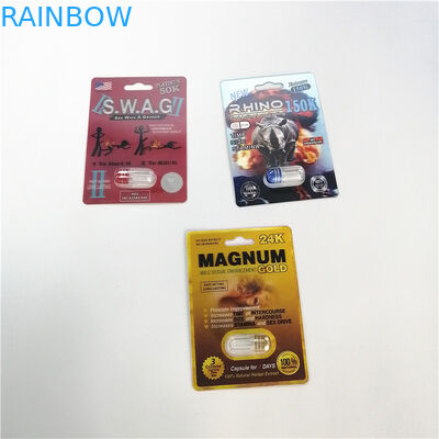 As marcas próprias de empacotamento personalizadas do cartão da bolha do logotipo escolhem a pantera 7 preta do rinoceronte 3D 69 da folha