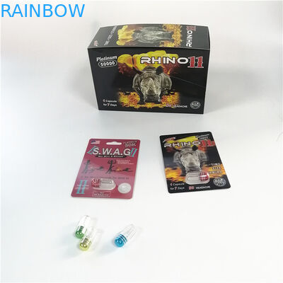 Bala de empacotamento do recipiente do rinoceronte do cartão feito sob encomenda da bolha para o empacotamento masculino da cápsula do realce