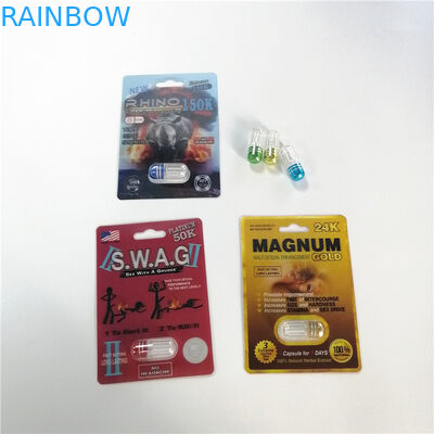 bolha plástica do rinoceronte 3D que empacota o tamanho personalizado para as cápsulas sexuais masculinas