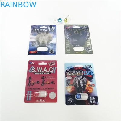 O costume de empacotamento do cartão da bolha do papel revestido imprimiu o bloco da cápsula do comprimido do rinoceronte 69 do efeito 3D