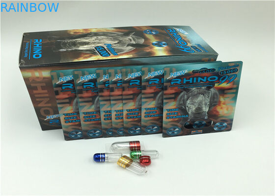 Bloco de bolha da cápsula do pó do rinoceronte do ouro 69K que empacota o cartão 3D com tampa plástica