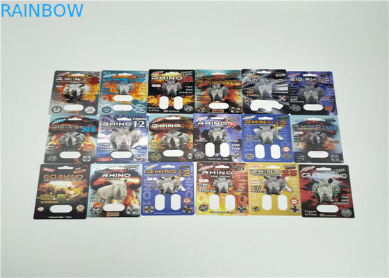 Bloco masculino de empacotamento do comprimido do realce do cartão da bolha do efeito do fogo Rhino50K 3d para comprimidos do sexo da cápsula