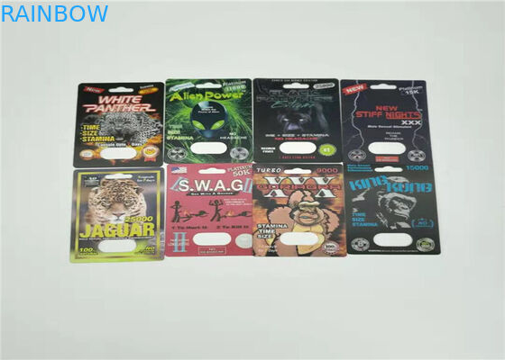 Cartão masculino de empacotamento da inserção do efeito dos comprimidos 3d do realce 50k do rinoceronte 99 do cartão impermeável da bolha