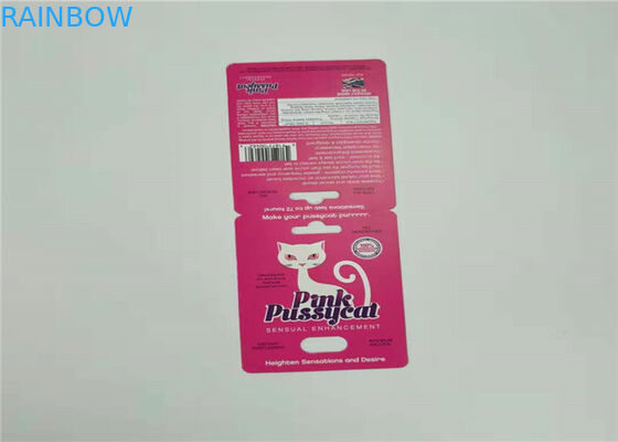 Um cartão de papel do comprimido ajustado do sexo que empacota a cor vermelha do costume do cartão da bolha do rinoceronte V7 da tira