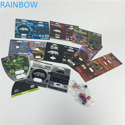 Logotipo masculino de empacotamento do costume dos comprimidos do sexo do rinoceronte da medicamentação do realce do cartão de seda da bolha da impressão