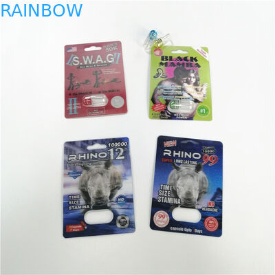 Pacotes masculinos personalizados logotipo da cápsula do realce da pantera preta do rinoceronte do empacotamento de bolha dos comprimidos do sexo