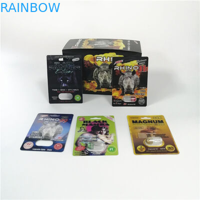 Pacotes masculinos personalizados logotipo da cápsula do realce da pantera preta do rinoceronte do empacotamento de bolha dos comprimidos do sexo