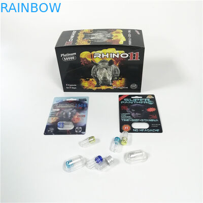 Pacotes masculinos personalizados logotipo da cápsula do realce da pantera preta do rinoceronte do empacotamento de bolha dos comprimidos do sexo