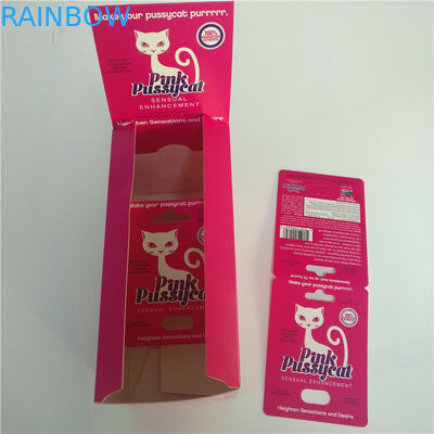 Bolha UV da cápsula dos cartões de papel do gatinho do rosa do efeito que empacota com bala do recipiente