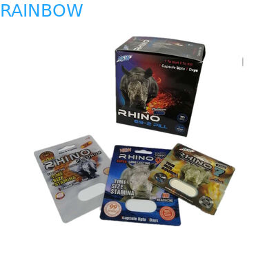 Deslize o tamanho personalizado embalagem de empacotamento do comprimido 3d do sexo do rinoceronte 69 da caixa de papel do cartão da inserção da bolha