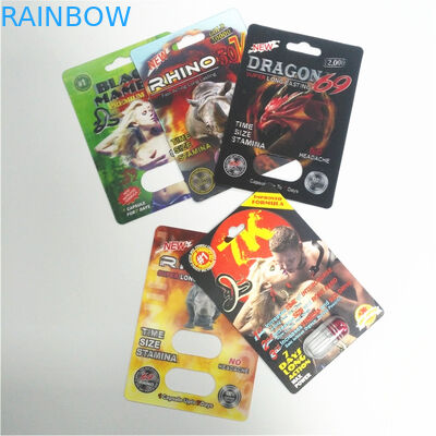 Os comprimidos masculinos duráveis do realce que empacotam as séries 3D do rinoceronte cardam o bloco de bolha da cápsula