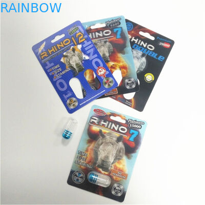 Comprimido de aumentação do desempenho sexual masculino que empacota a bala do recipiente do rinoceronte do cartão 3D