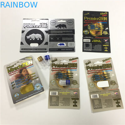 O RINOCERONTE 8/11/25 de comprimido masculino 3d do desempenho do realce da embalagem do cartão da bolha da exposição esvazia o recipiente