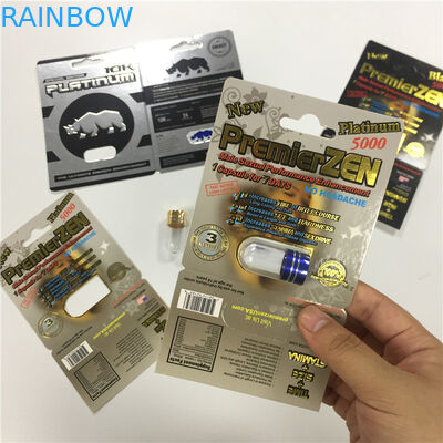 O RINOCERONTE 8/11/25 de comprimido masculino 3d do desempenho do realce da embalagem do cartão da bolha da exposição esvazia o recipiente