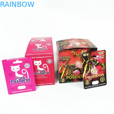 A propaganda que imprime o empacotamento masculino do comprimido do realce do rinoceronte feito sob encomenda feito sob encomenda da caixa de cartão de papel encaixota o gatinho cor-de-rosa