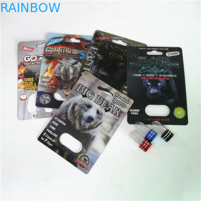 Comprimidos sexuais do realce que empacotam cartões máximos da bolha do rinoceronte 150K 3D com a caixa de papel para a cápsula do sexo do pó