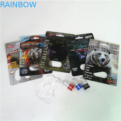 Comprimidos sexuais do realce que empacotam cartões máximos da bolha do rinoceronte 150K 3D com a caixa de papel para a cápsula do sexo do pó