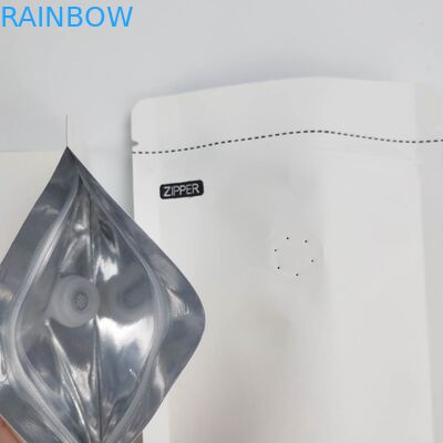 Costume do OEM 1/8 de onça Logo Size Resealable Aluminum Foil branco 120 mícrons de suporte do papel de embalagem acima dos malotes de empacotamento