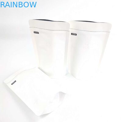 Costume do OEM 1/8 de onça Logo Size Resealable Aluminum Foil branco 120 mícrons de suporte do papel de embalagem acima dos malotes de empacotamento