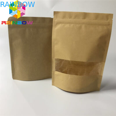Os sacos de papel impressos feitos sob encomenda com o saco Ziplock de Brown Kraft para o café/chá com janela estão o malote acima de empacotamento
