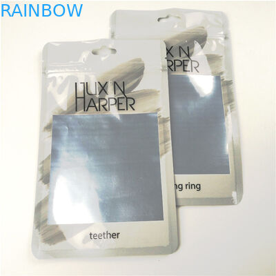 Empacotamento personalizado dianteiro claro lustroso do saco do fechamento do fecho de correr da folha de alumínio dos sacos de plástico do furo do cair de fio dental