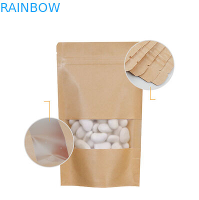 Biodegradáveis Ziplock do papel de embalagem de Brown levantam-se o malote com janela