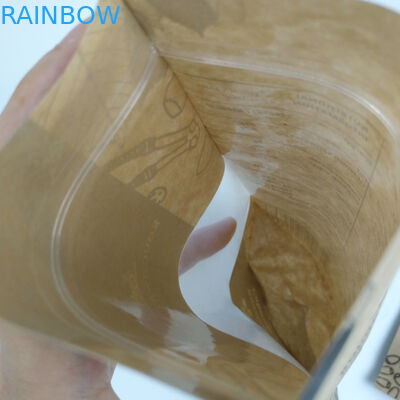 Recicle a soldadura térmica do fechamento do fecho de correr do produto comestível do malote do suporte acima imprimiu o saco de papel feito sob encomenda biodegradável de Kraft do alimento com janela clara