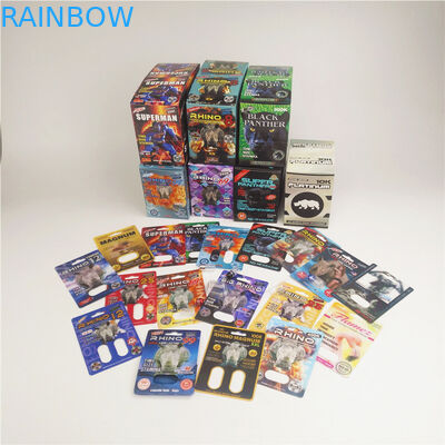 Carimbo quente dos cartões de papel da bolha da platina do rinoceronte 10k para a cápsula masculina do realce