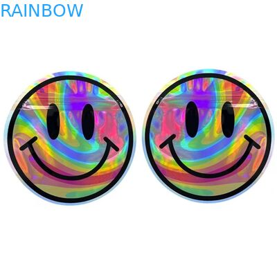 A flor dos sacos de plástico de Mylar Edibles da prova do cheiro semeia os sacos holográficos 3.5G da forma redonda