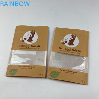 Sacos de papel Resealable personalizados reciclados de Brown Kraft dos alimentos para animais de estimação dos malotes do suporte acima