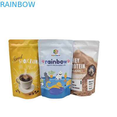 Embalagem de plástico comestível folha de alumínio com zíper sacos de pé para lanche biscoito proteína em pó