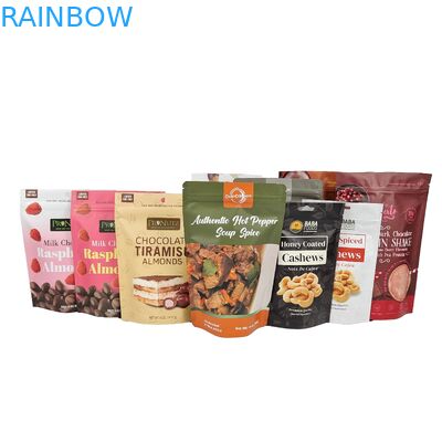 Logotipo por atacado personalizado Impressão de chocolate de qualidade alimentar Embalagem Snack Zipper Stand Up Saco de plástico