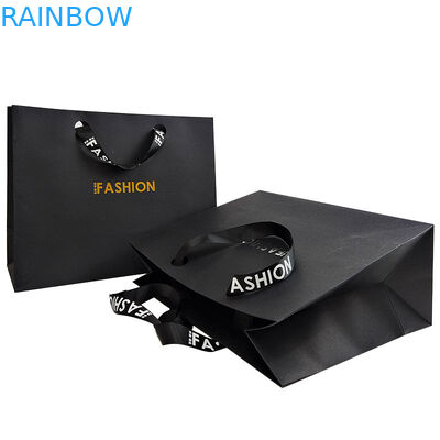 Logotipo de marca personalizado Luxo Papel preto Vestuário Embalagem Regalo Saco de compras Embalagem de papel