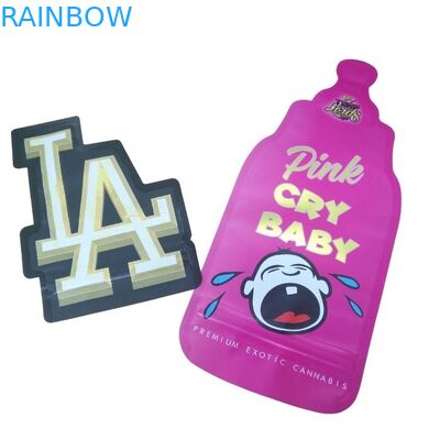 Bolsa Mylar de corte a óleo holográfico de ziplock à prova de crianças, de forma especial, de 3,5 g, bolsa de embalagem comestível