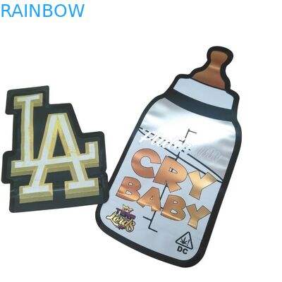 Bolsa Mylar de corte a óleo holográfico de ziplock à prova de crianças, de forma especial, de 3,5 g, bolsa de embalagem comestível