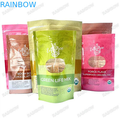 Impressão personalizada Waterproof Mylar Saco colorido Brilhante Biodegradável Bolsa de alimentos Recoberta fechado Zipper Stand Up Saco com lágrima não