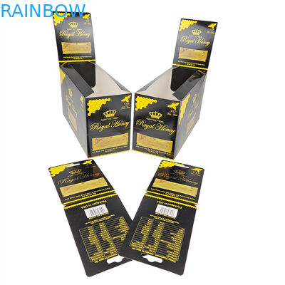 Emprego de impressão personalizado de alto nível Caixa de papel de exibição Cartões de papel de superfície preta brilhante Caixa de papel para Royal Honey Packa