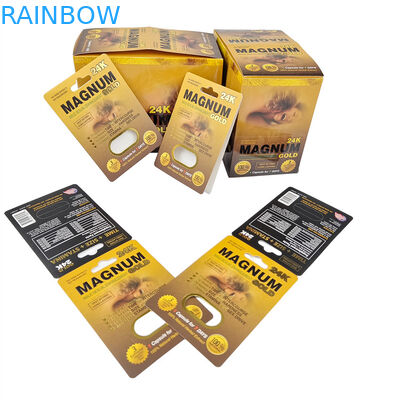 Impressão sob medida Venda a quente Embalagem de pílulas de rinoceronte para homens Papel de exibição de estoque Caixa Cartões de papel