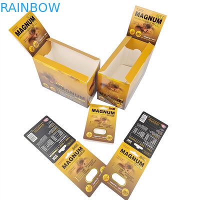 Impressão sob medida Venda a quente Embalagem de pílulas de rinoceronte para homens Papel de exibição de estoque Caixa Cartões de papel