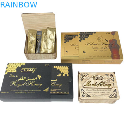 Venda direta de fábrica Bolsas e caixas de mel com logotipo UV personalizado de impressão de locação embalagem de caixa de mel de luxo