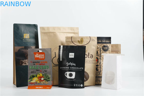 Sacos de embalagem de papel kraft impresso Sacos de café de fundo plano com válvula de desgaseamento