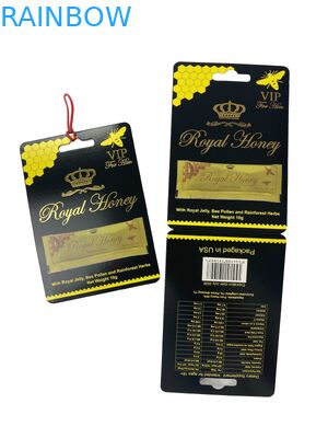 Logotipo personalizado Royal Honey VIP Saquete Cartão de papel de embalagem Cartão de papel de papel de folha de ouro para pau de mel