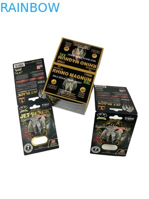 Venda a quente Pílulas personalizadas de melhoramento de qualidade Embalagem Cartão de papel Pílula de rinoceronte Cartão de papel impresso com bolhas