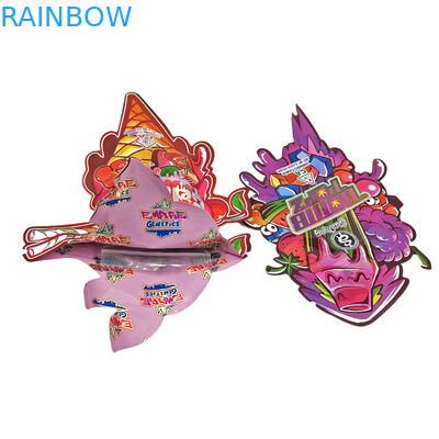 Embalagem em plástico de design personalizado de forma especial Impressão em folha de holograma doces à prova de crianças bolsas Mylar Die Cut