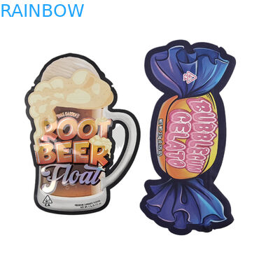 Embalagem em plástico de design personalizado de forma especial Impressão em folha de holograma doces à prova de crianças bolsas Mylar Die Cut