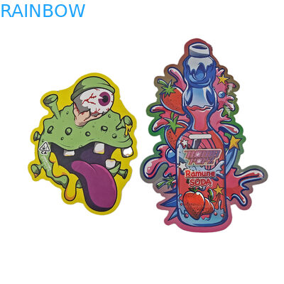 Embalagem de forma irregular Design personalizado com folha de holograma Ziplock 3.5g Resistente a cheiro Sacos Mylar de corte a óleo